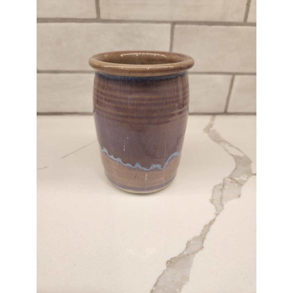 Small Art Pottery Pink And Purple Glazed Crock Signed And Dated By Artist 1998